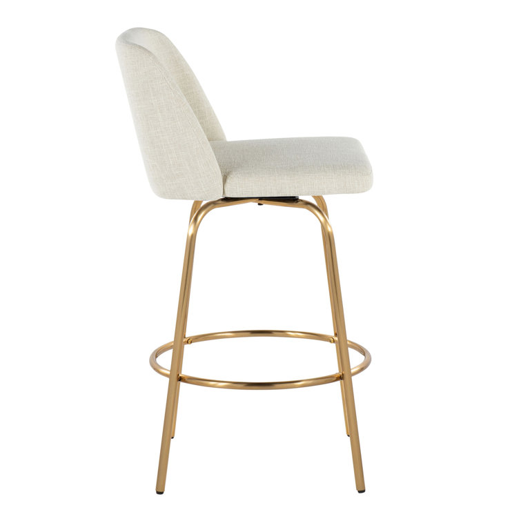Cream Fabric and Gold Metal Swivel Counter Stools, 26" Seat Height
