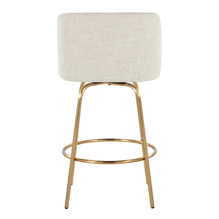 Cream Fabric and Gold Metal Swivel Counter Stools, 26" Seat Height