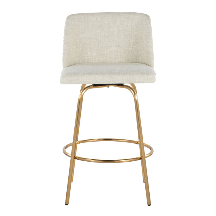 Cream Fabric and Gold Metal Swivel Counter Stools, 26" Seat Height