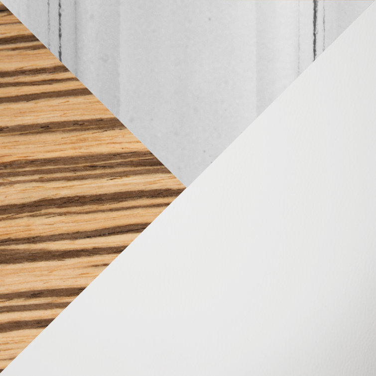 White PU and Zebra Wood Swivel Counter Stools with Chrome Footrest