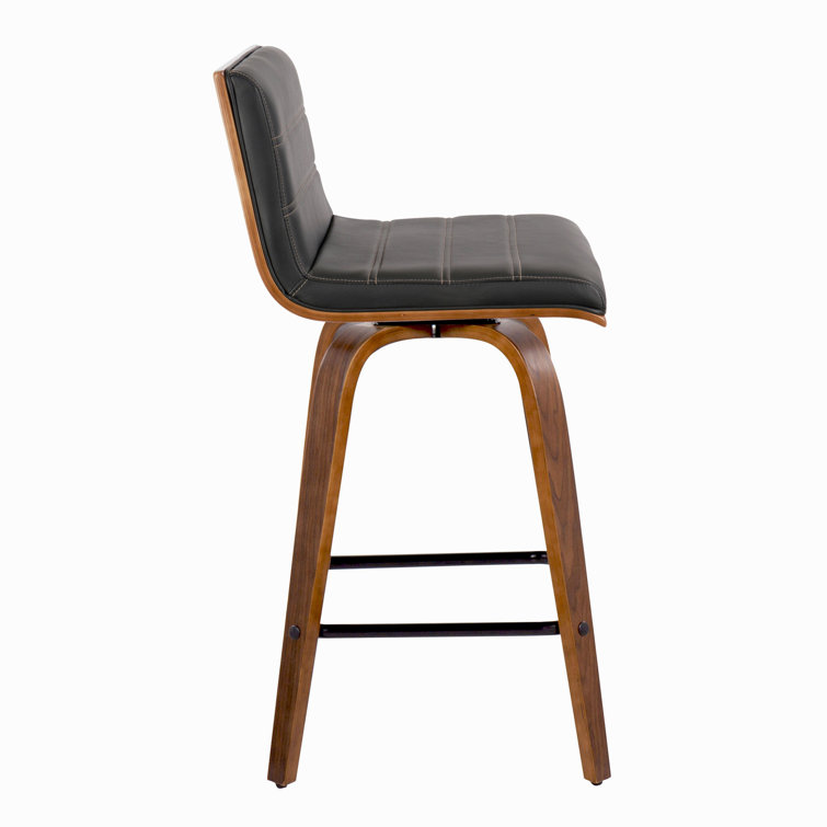 Cream Faux Leather Swivel Counter Stools with Walnut Wood