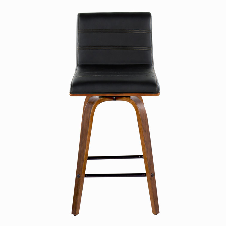 Cream Faux Leather Swivel Counter Stools with Walnut Wood