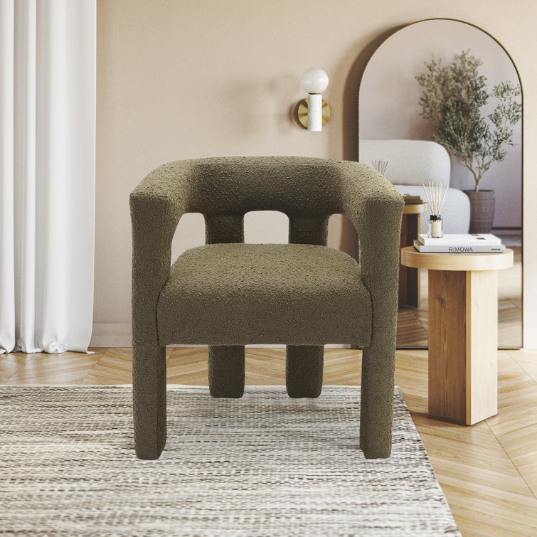 Olive Boucle Upholstered Low Arm Chair with Manufactured Wood Frame