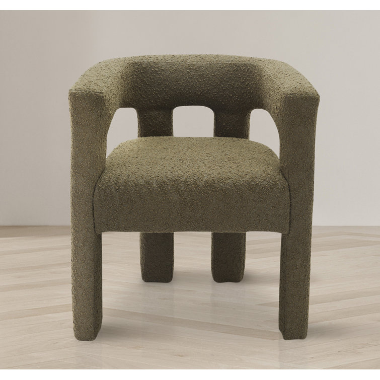 Olive Boucle Upholstered Low Arm Chair with Manufactured Wood Frame