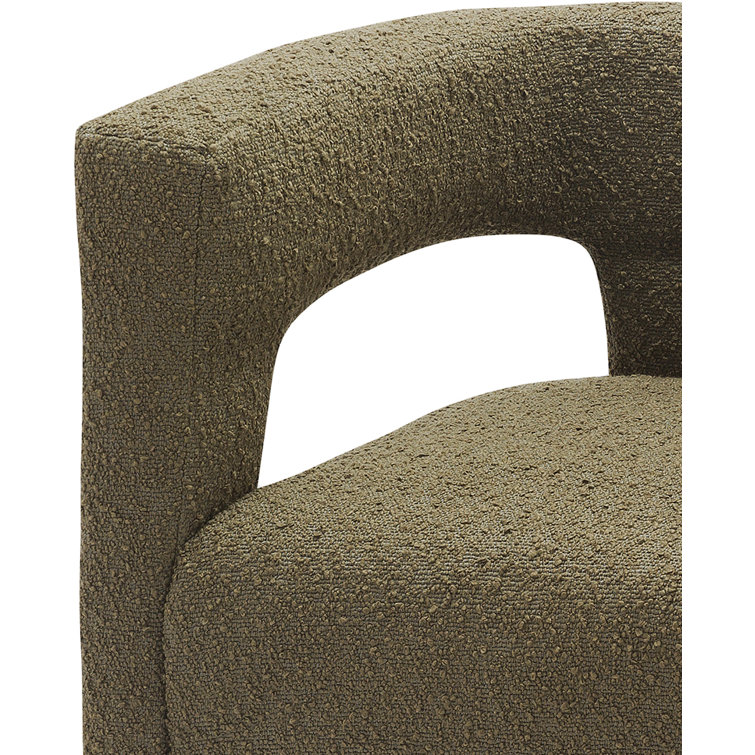 Olive Boucle Upholstered Low Arm Chair with Manufactured Wood Frame