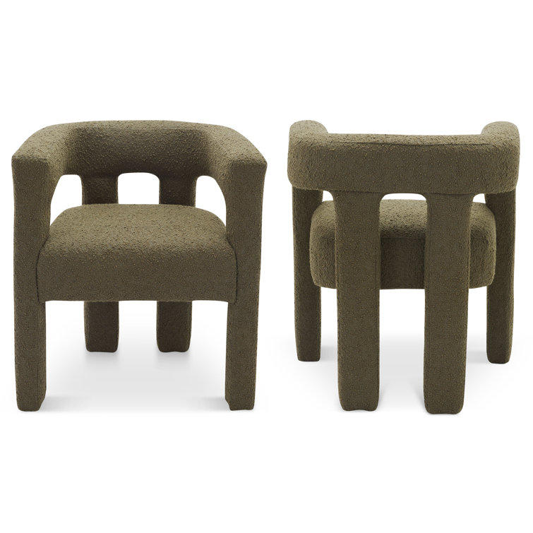 Olive Boucle Upholstered Low Arm Chair with Manufactured Wood Frame