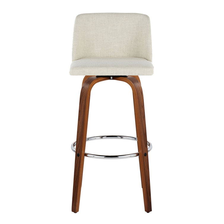 Cream Upholstered Swivel Bar Stools with Walnut Legs