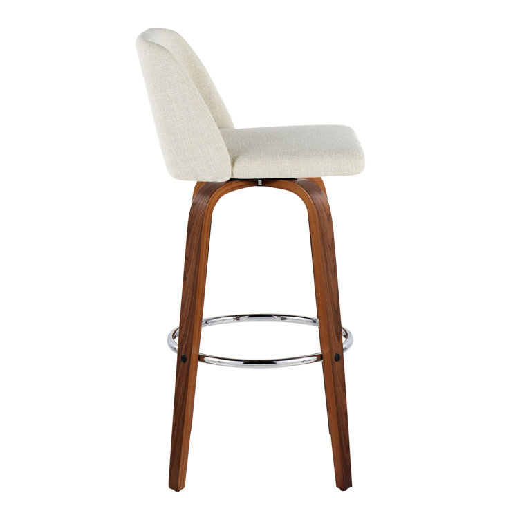 Cream Upholstered Swivel Bar Stools with Walnut Legs