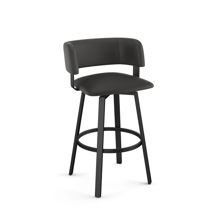 Textured Black Metal Swivel Counter Stool with Faux Leather Seat