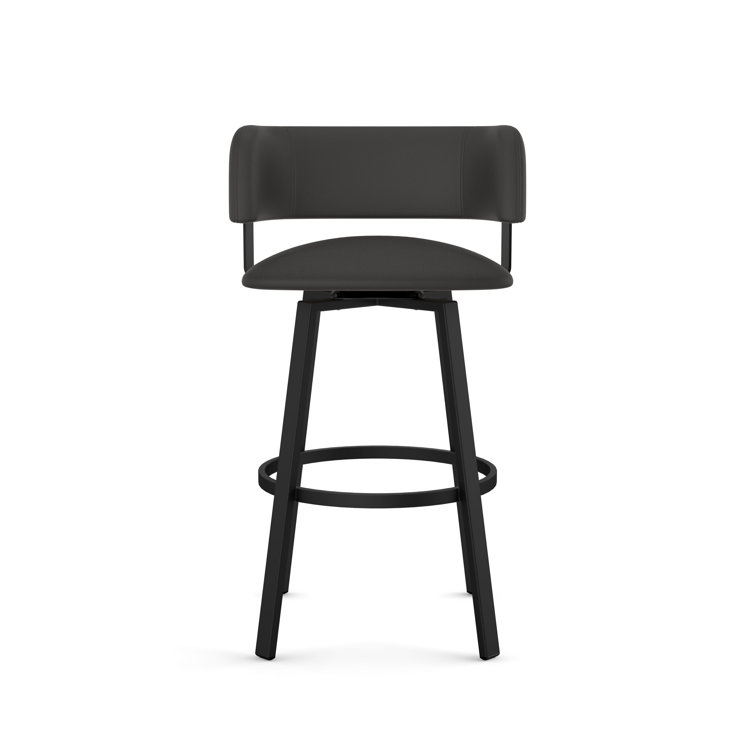 Textured Black Metal Swivel Counter Stool with Faux Leather Seat