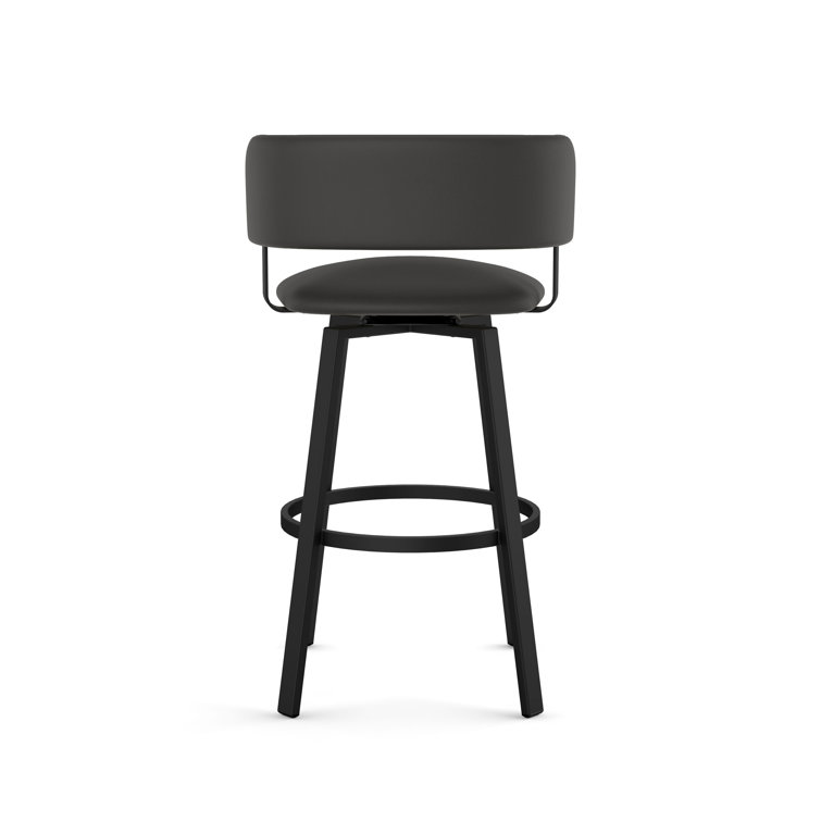 Textured Black Metal Swivel Counter Stool with Faux Leather Seat