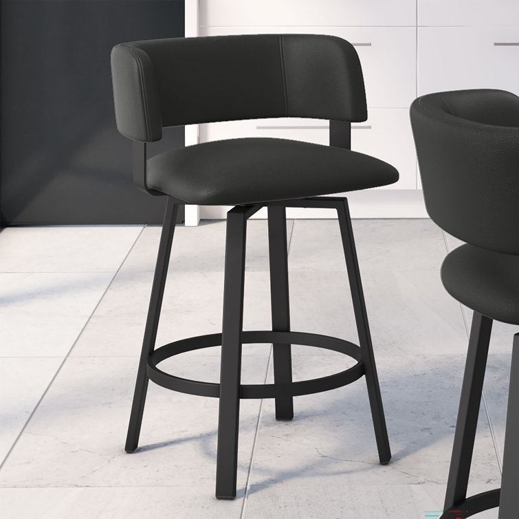Textured Black Metal Swivel Counter Stool with Faux Leather Seat