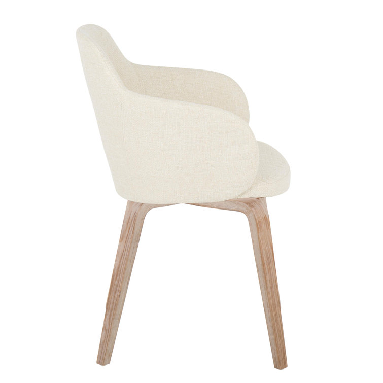 Beige Upholstered Wood Arm Chair Set of 2