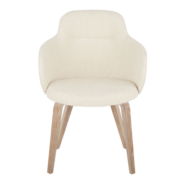 Beige Upholstered Wood Arm Chair Set of 2
