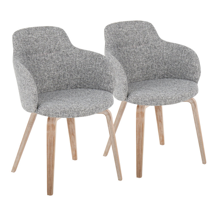 Gray Upholstered Armchair with Wood Legs, Set of 2