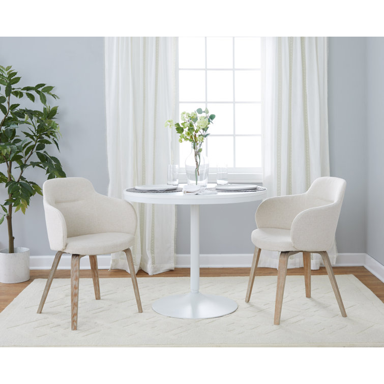 Beige Upholstered Wood Arm Chair Set of 2