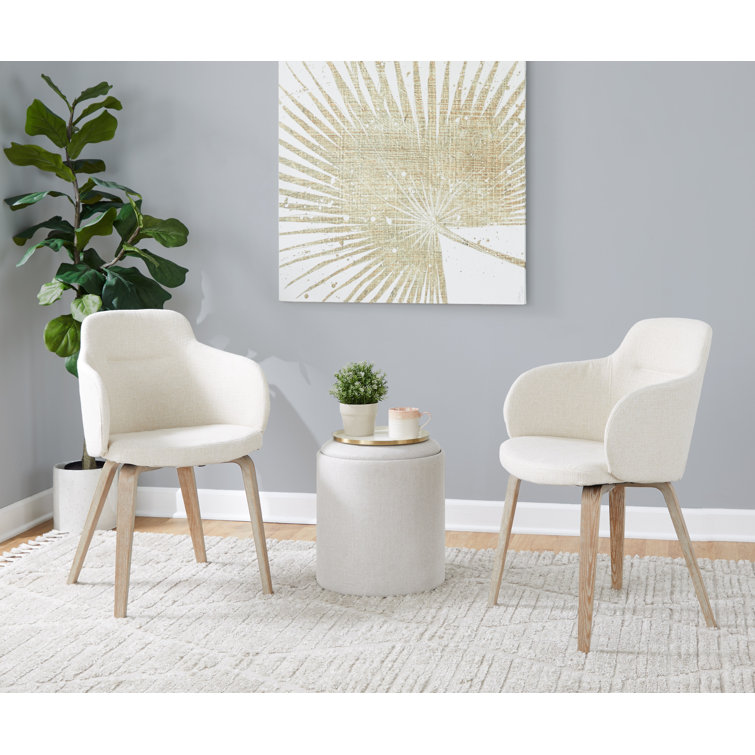 Beige Upholstered Wood Arm Chair Set of 2