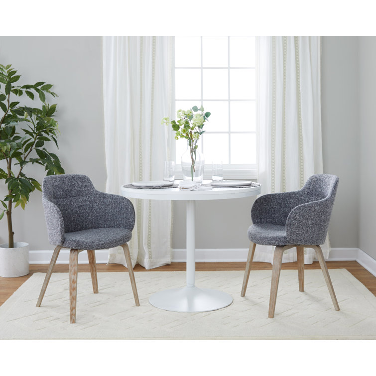 Gray Upholstered Armchair with Wood Legs, Set of 2