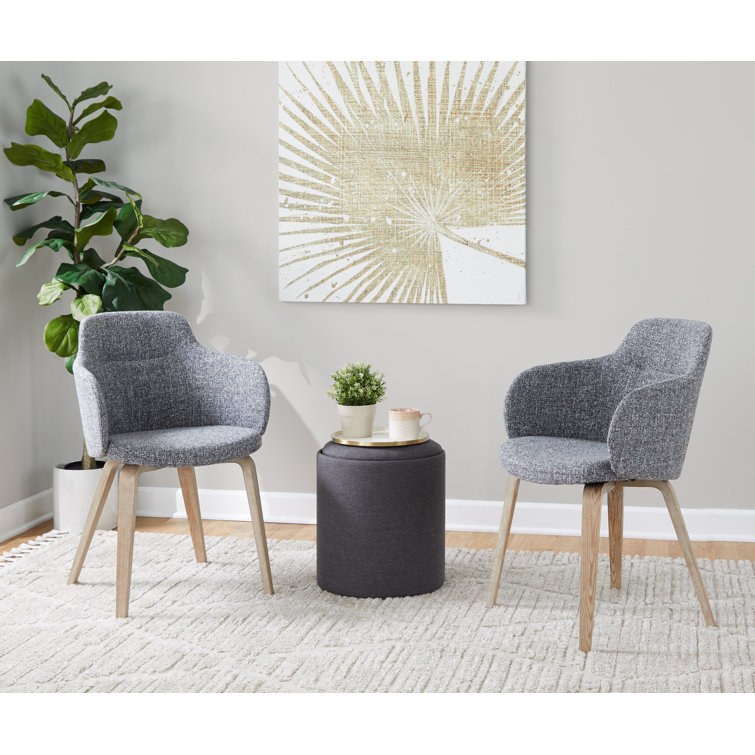 Gray Upholstered Armchair with Wood Legs, Set of 2