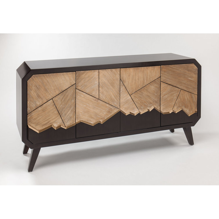 68'' Dark Chocolate and Gold Leaf Sideboard with Puzzle Doors