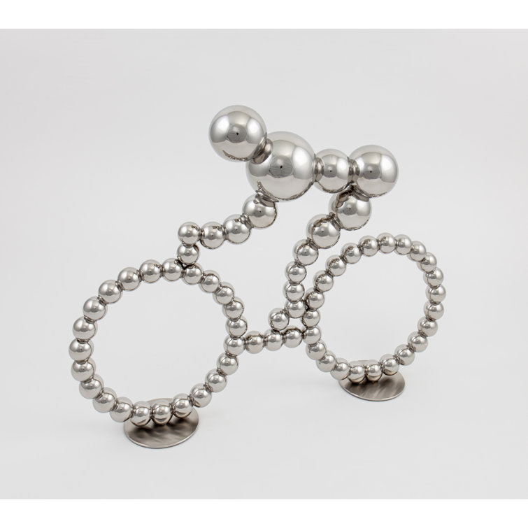 Silver Metal Cyclist Sculpture 18" H x 22" W