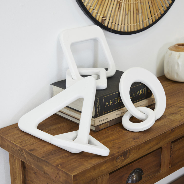 White Wood Geometric Sculptures Set of 3