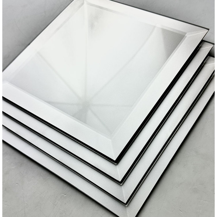 Glossy Gray 8'' x 8'' Beveled Glass Wall Tile