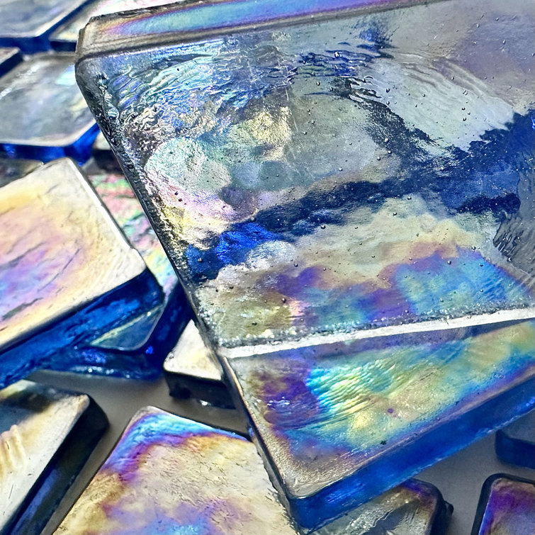 Iridescent Blue 2x2 Recycled Glass Mosaic Tile