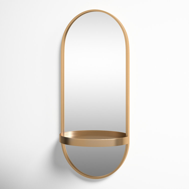 Estero Glam Gold Metal Capsule Wall Mirror with Shelf, 16x38