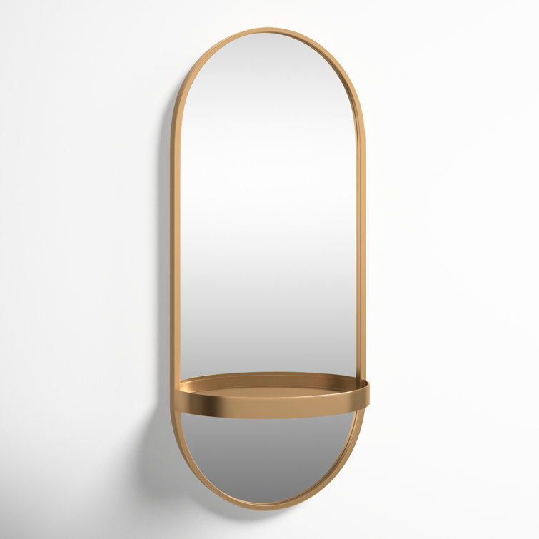Estero Glam Gold Metal Capsule Wall Mirror with Shelf, 16x38