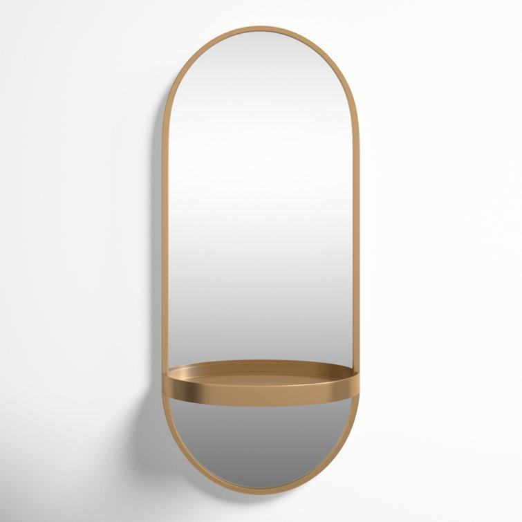 Estero Glam Gold Metal Capsule Wall Mirror with Shelf, 16x38