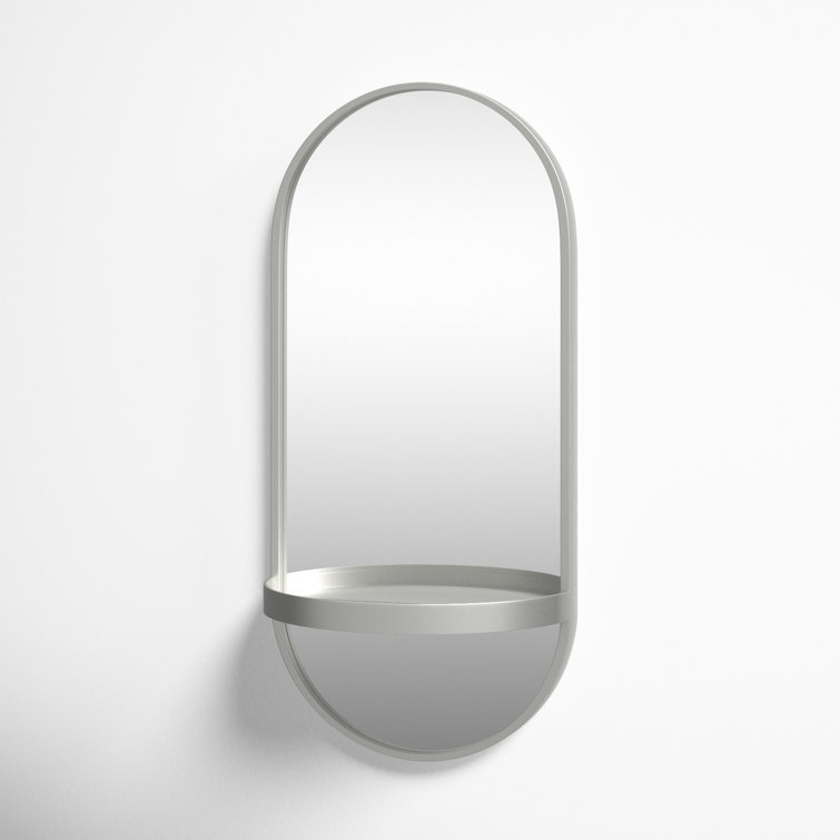 Estero 24"x11" Silver Metal Oval Wall Mirror with Functional Shelf