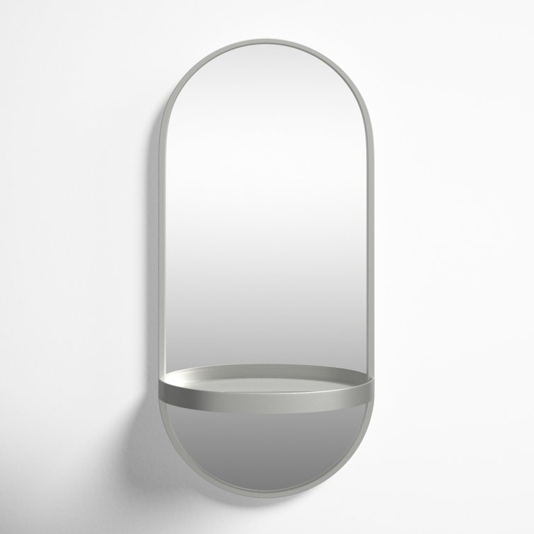 Estero 24"x11" Silver Metal Oval Wall Mirror with Functional Shelf