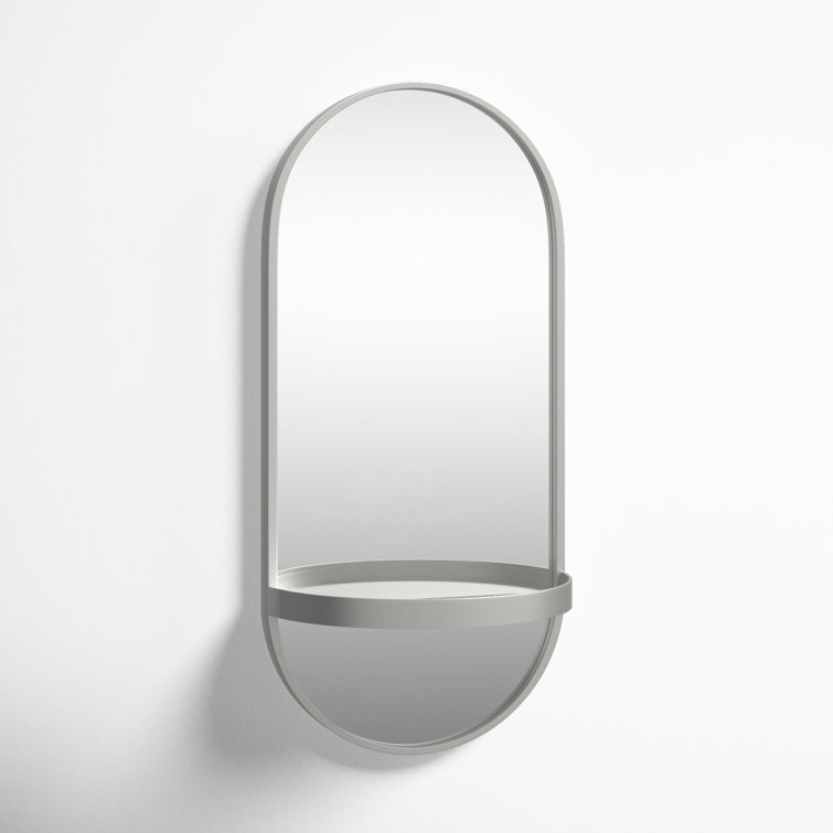 Estero 24"x11" Silver Metal Oval Wall Mirror with Functional Shelf