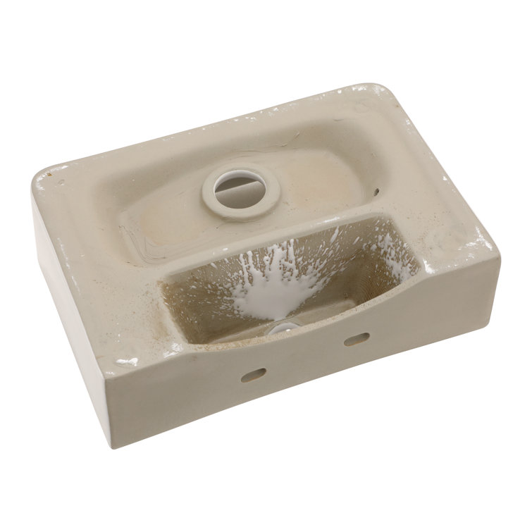 White Ceramic Rectangular Wall-Mount Bathroom Sink with Faucet Hole