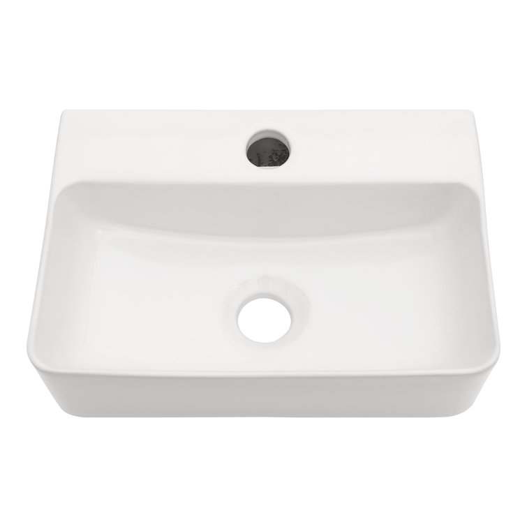 White Ceramic Rectangular Wall-Mount Bathroom Sink with Faucet Hole
