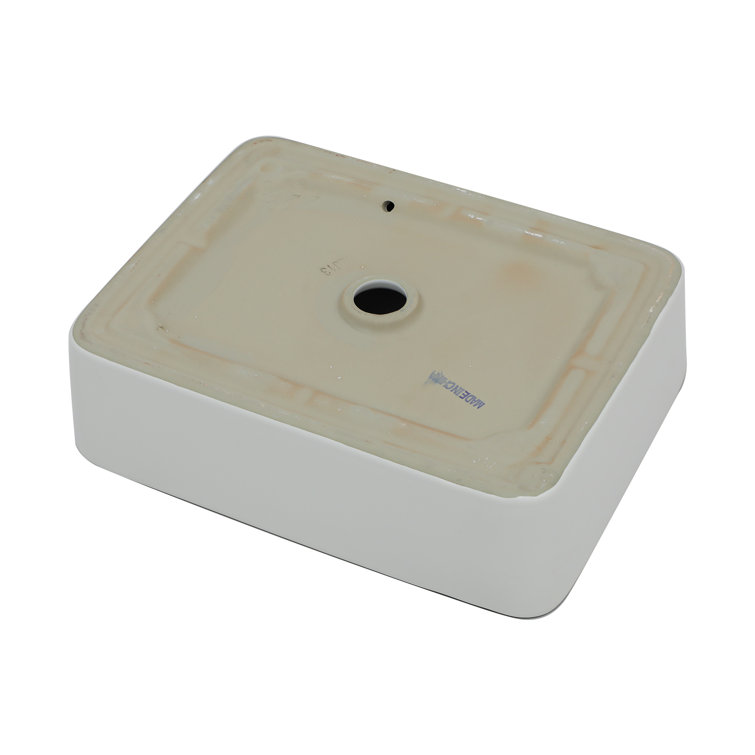 16 x 12 Inch White Ceramic Rectangular Vessel Sink with Black Rim