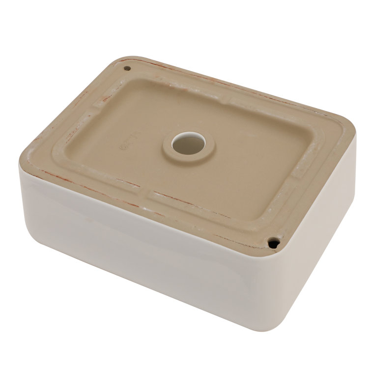 16 x 12 Inch White Ceramic Rectangular Vessel Sink with Gold Rim