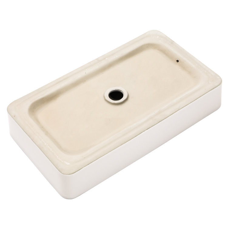 24 x 14 Inch White Ceramic Rectangular Vessel Sink with Black Rim