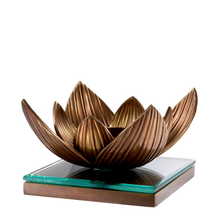 Lotus Vintage Brass Tealight Holder with Glass Base
