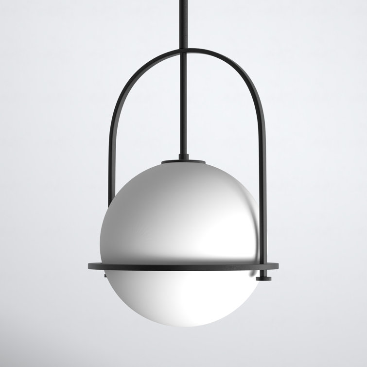 Somerset Chic Black Steel Medium Pendant with Etched Opal Glass