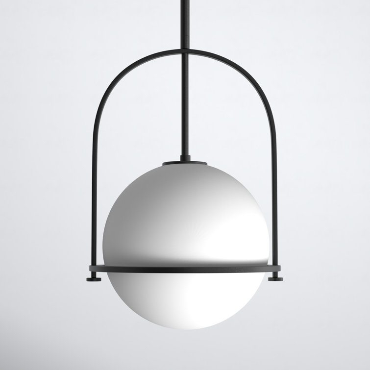 Somerset Chic Black Steel Medium Pendant with Etched Opal Glass