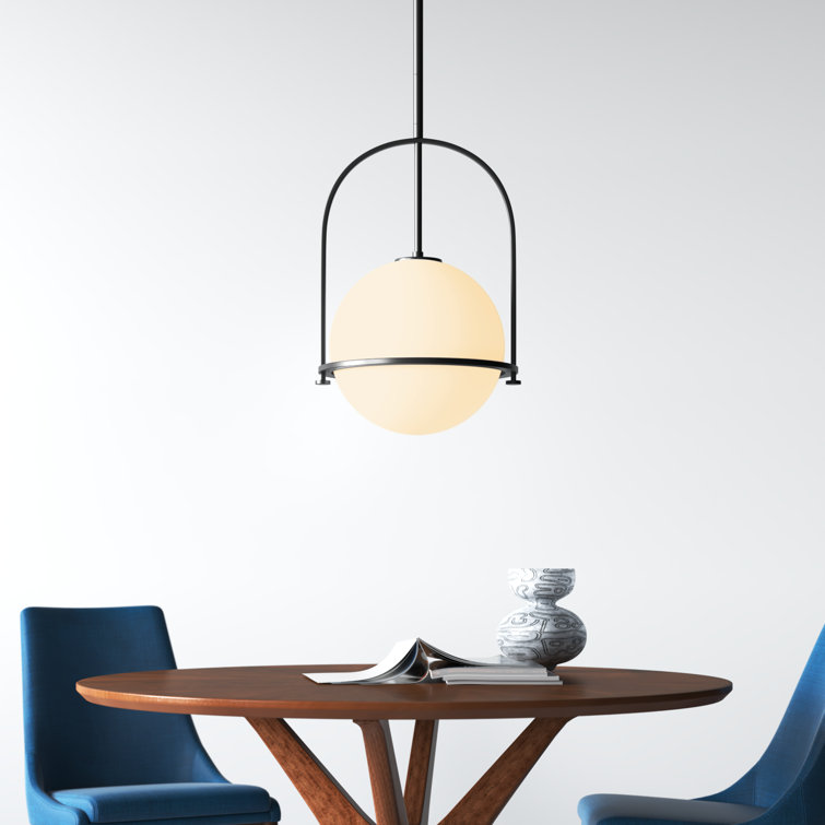 Somerset Chic Black Steel Medium Pendant with Etched Opal Glass
