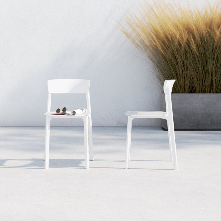White Plastic Stackable Outdoor Dining Chairs, Set of 2