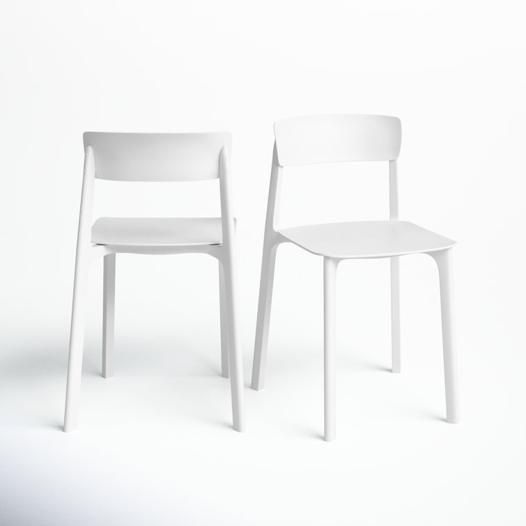 White Plastic Stackable Outdoor Dining Chairs, Set of 2