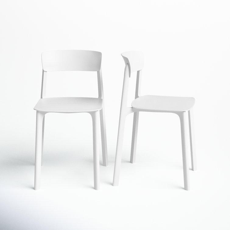 White Plastic Stackable Outdoor Dining Chairs, Set of 2