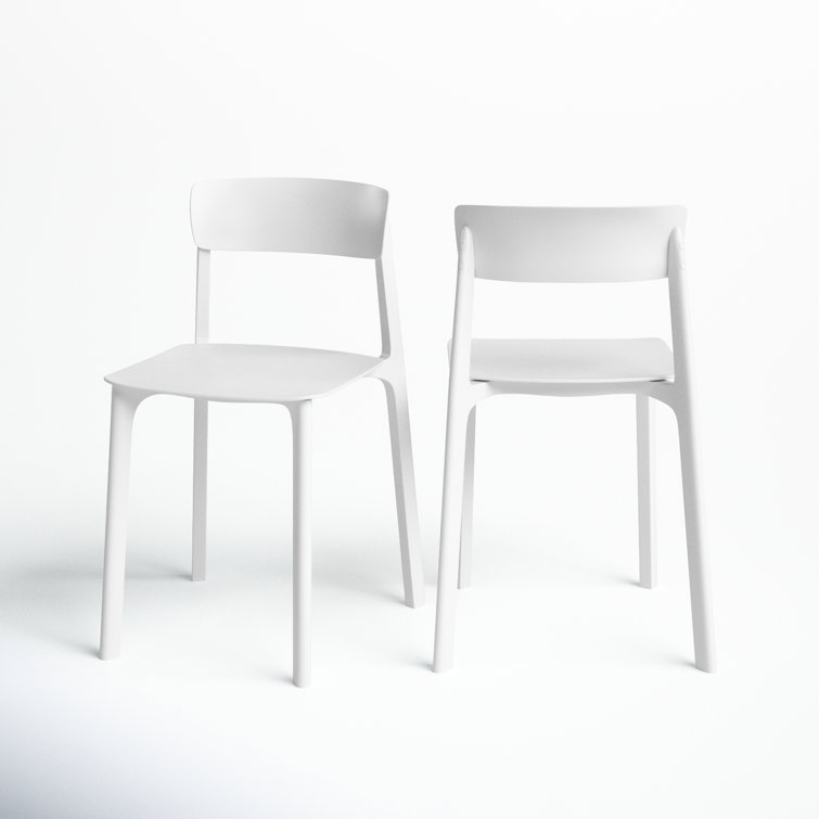 White Plastic Stackable Outdoor Dining Chairs, Set of 2