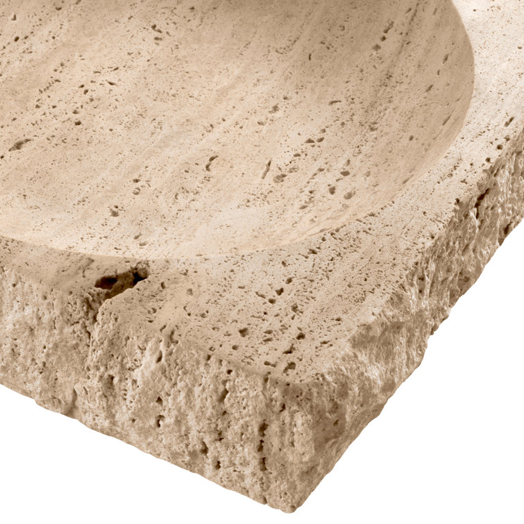Handcrafted Light Brown Travertine Decorative Bowl