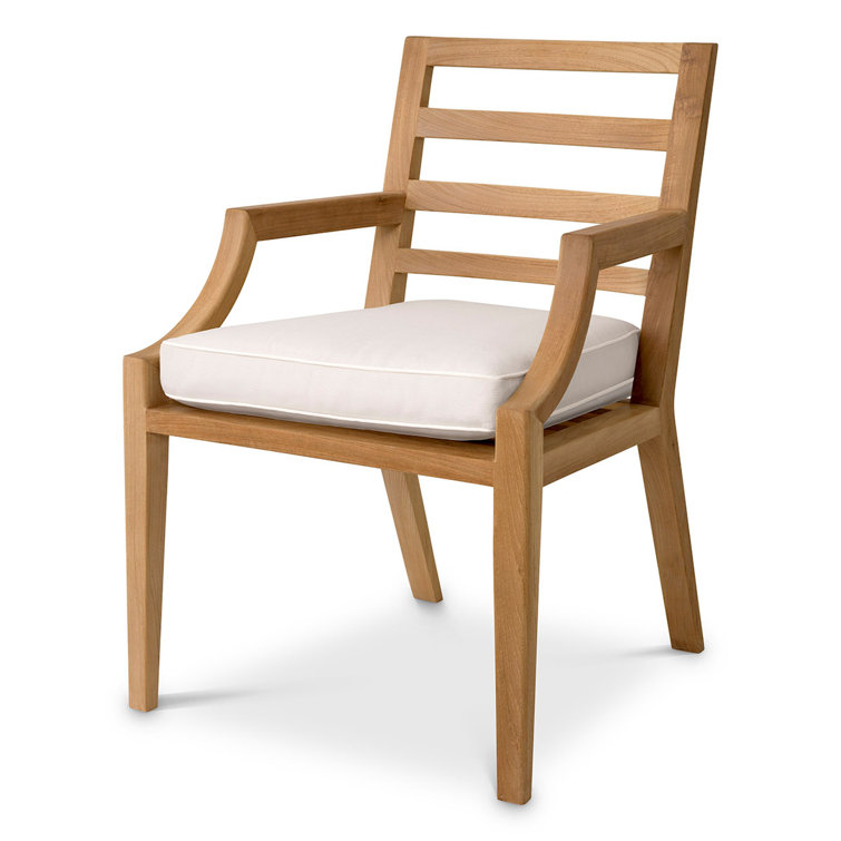 Teak Outdoor Dining Chair with White Cushions