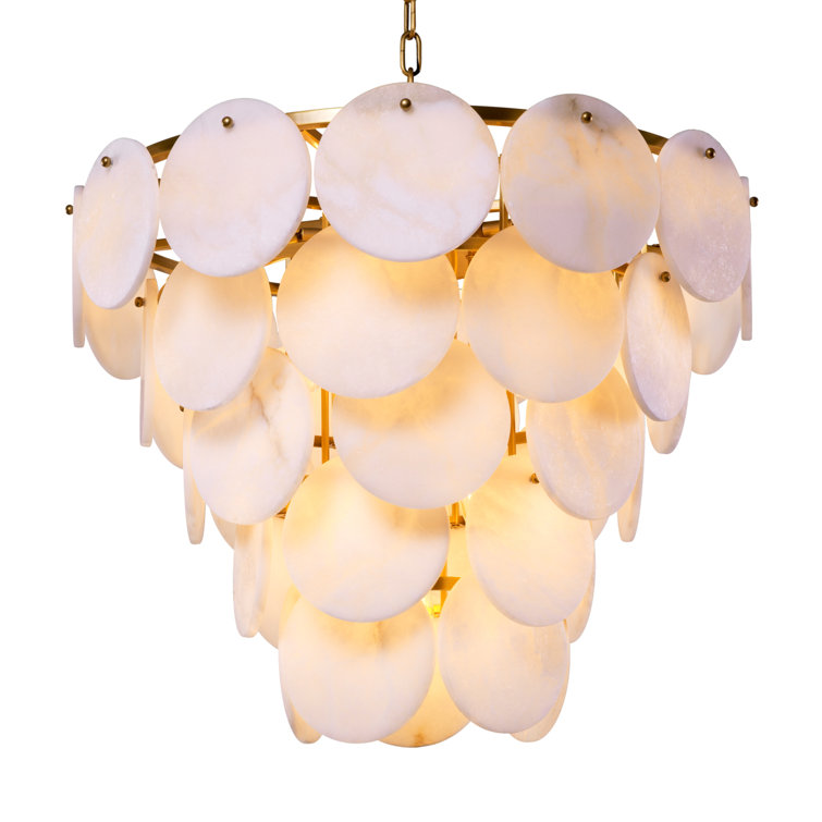 Antique Brass and Alabaster 9-Light Tiered Chandelier